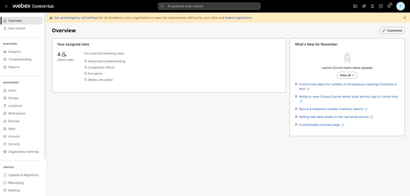 Screenshot of the Webex Control Hub project
